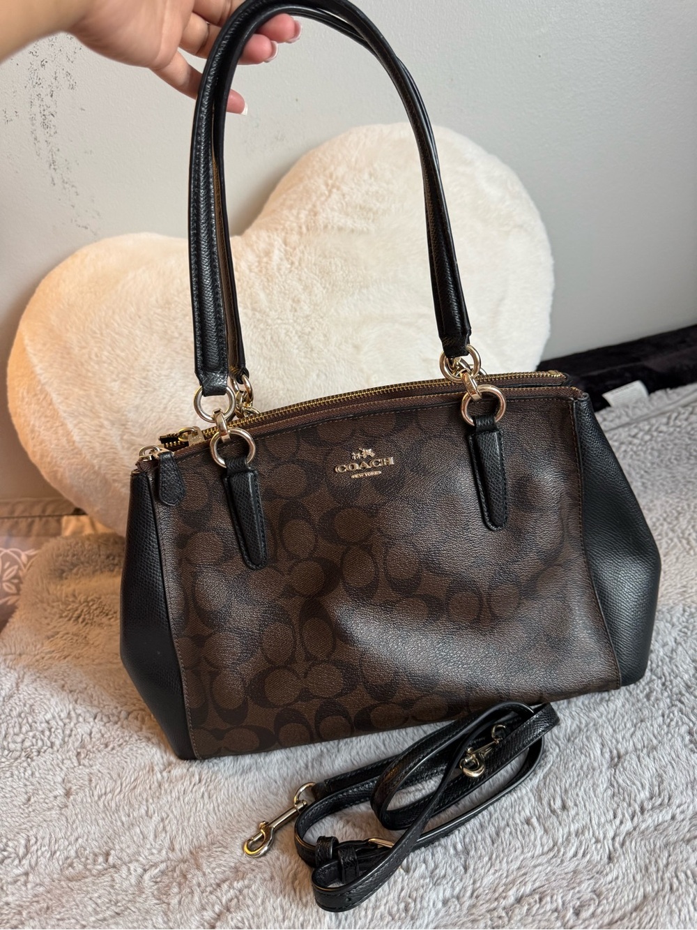 Coach Brown Signature Satchel with Black Leather Trim